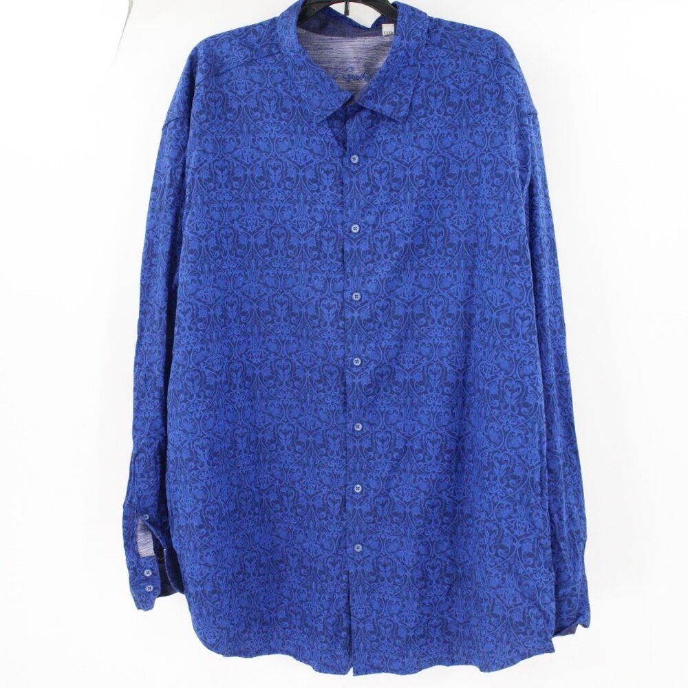 Robert graham shirt men's 3XL geometric jacquard floral Baroque blue cotton flip